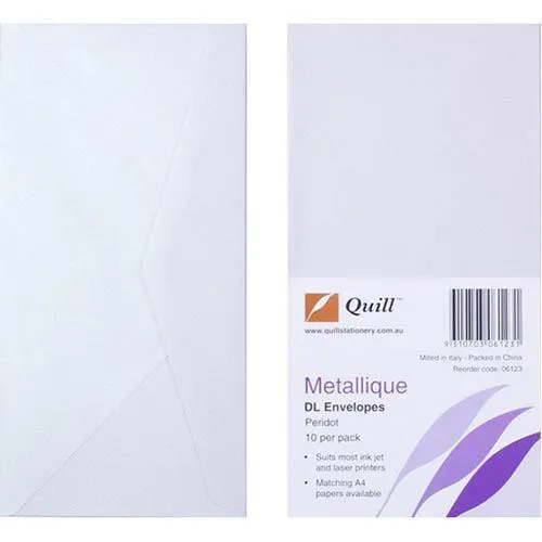 Quill Dl Metallique Envelopes Peridot Pack 10