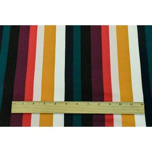 Red/Teal/Multi Stripe ITY Double Brushed Jersey Knit  Fabric