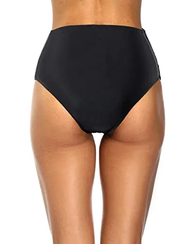 Sexy High Waisted Bikini Bottom Tummy Control Swim Shorts-Black