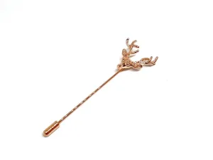 Stag's Head Lapel Pin, Rose Gold