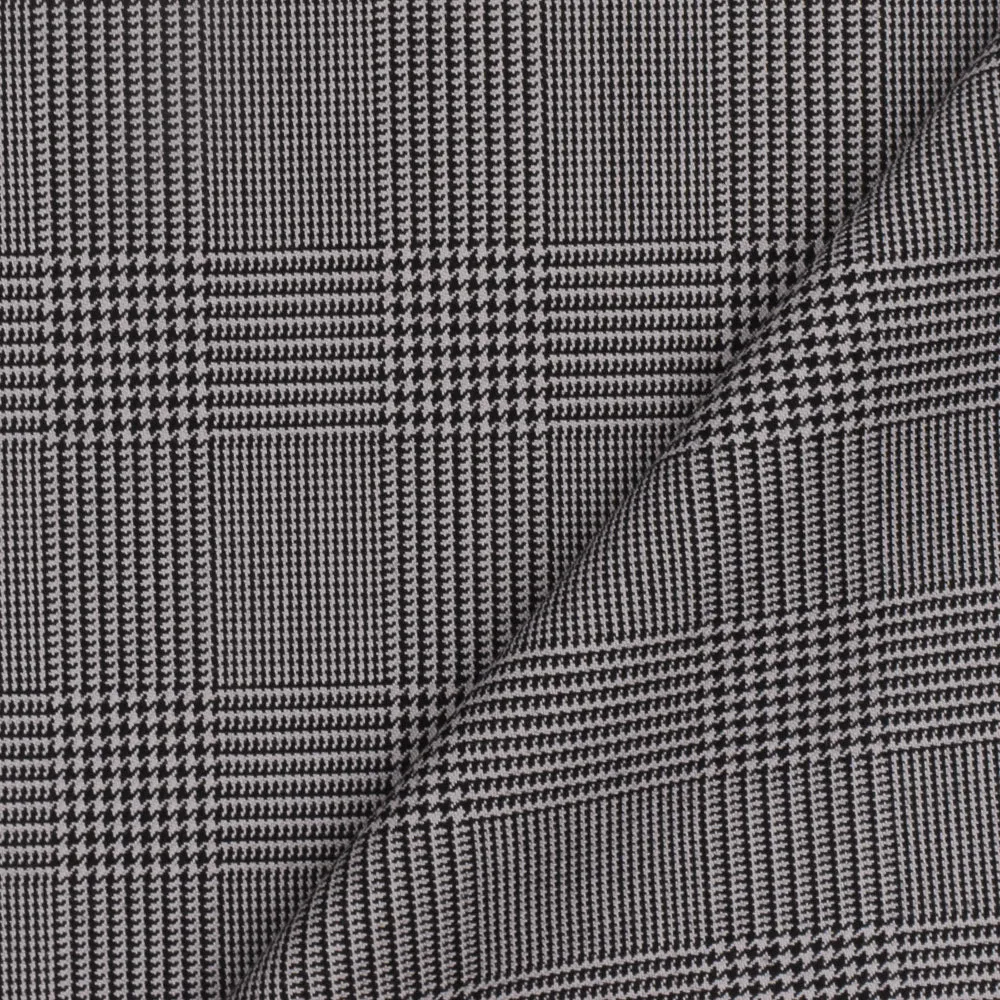 Stone Gray-Black Glen Paid Wool Polyester Twill Woven Suiting Fabric