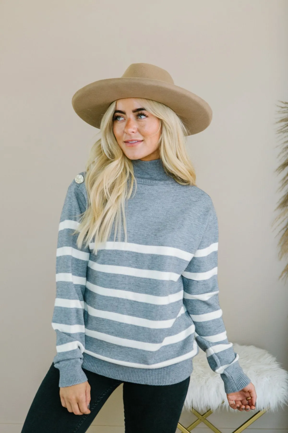 Striped Button Detail Sweater