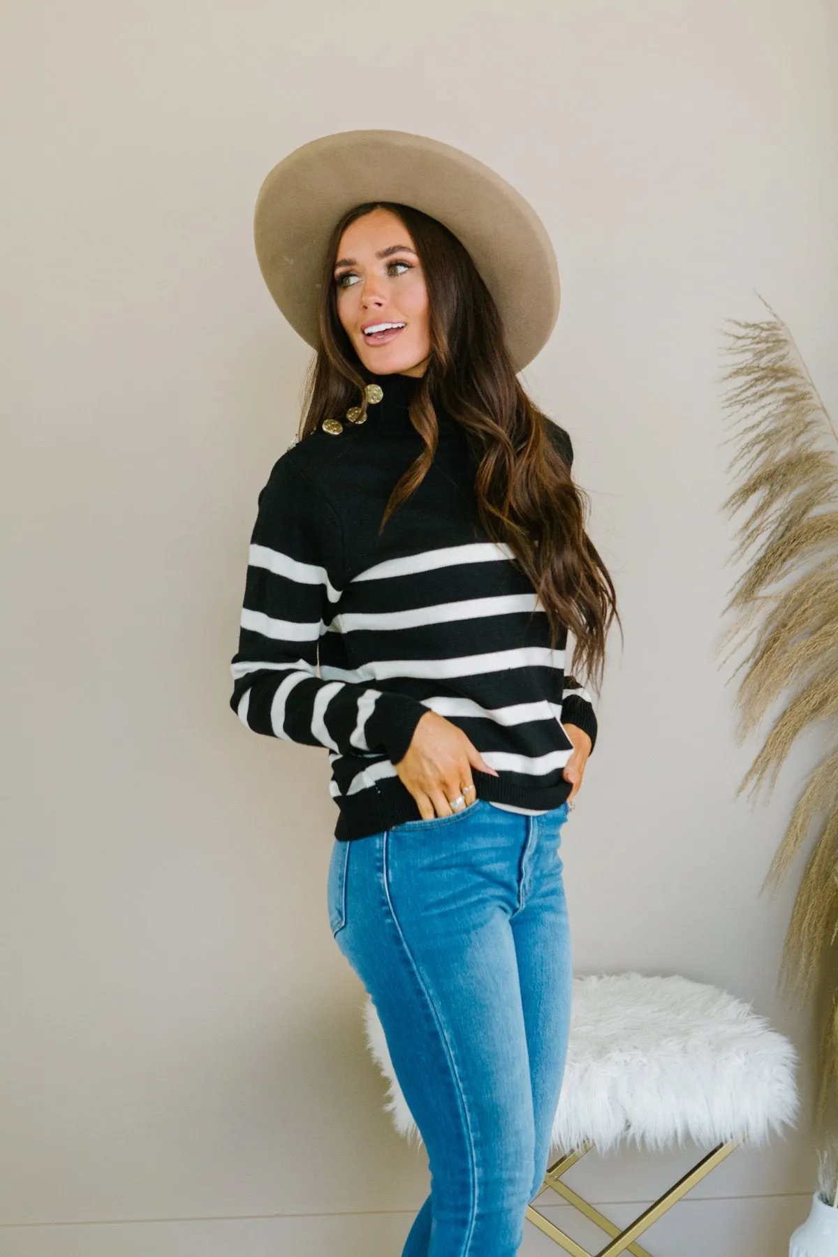 Striped Button Detail Sweater