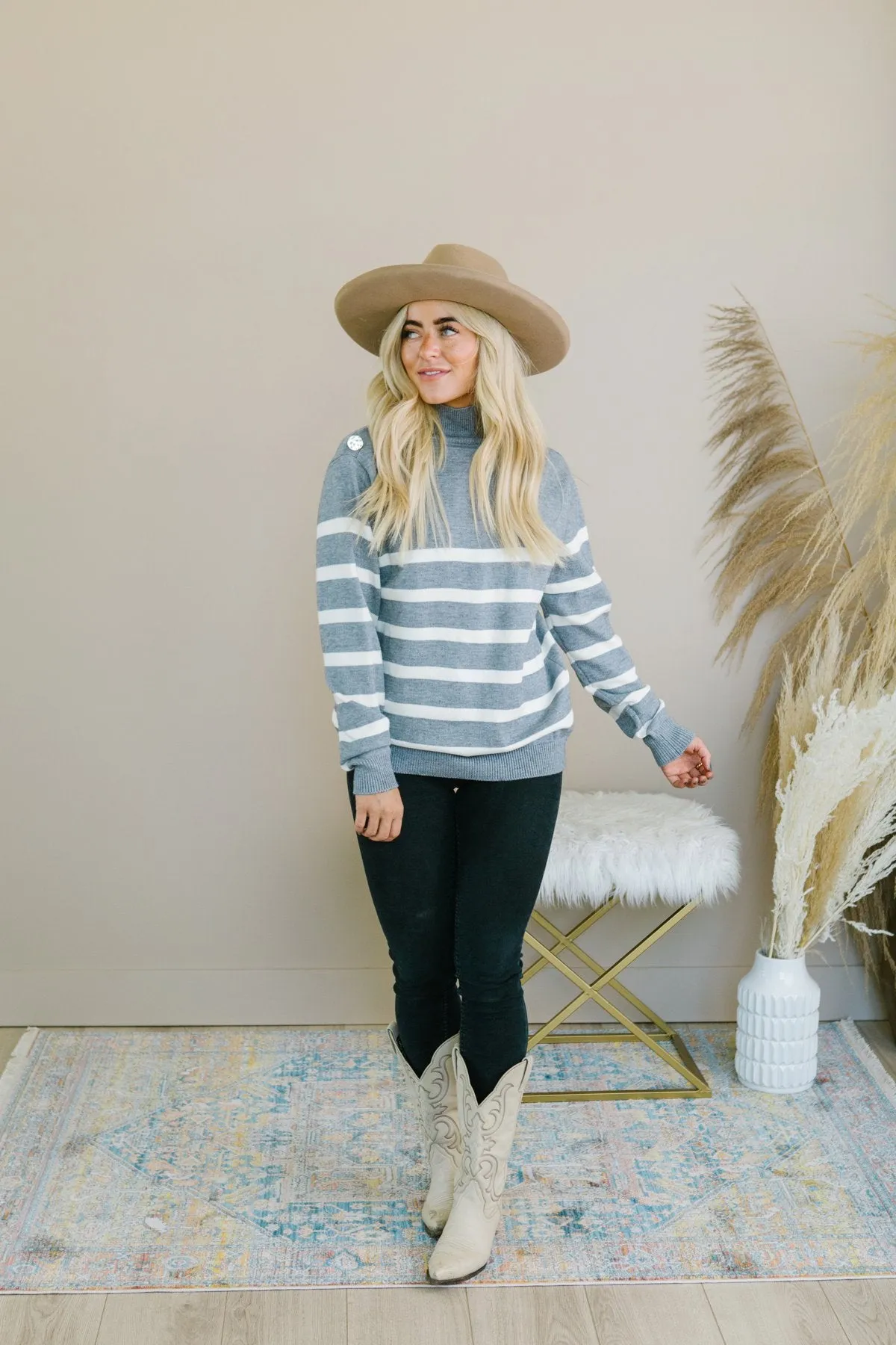 Striped Button Detail Sweater