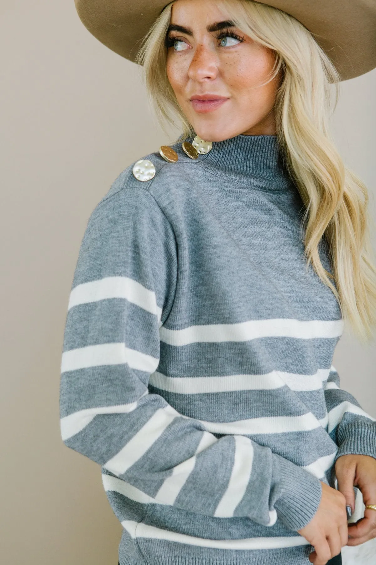 Striped Button Detail Sweater