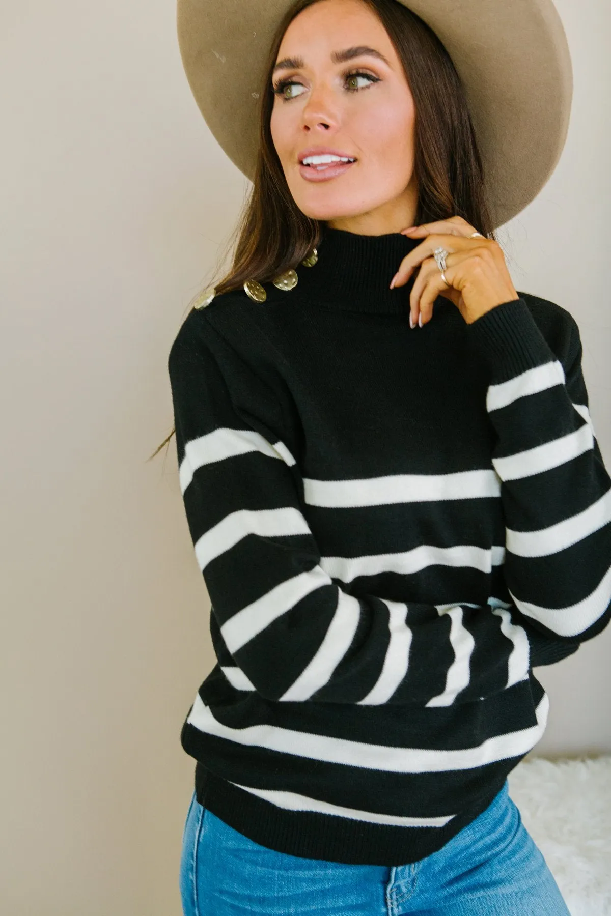 Striped Button Detail Sweater