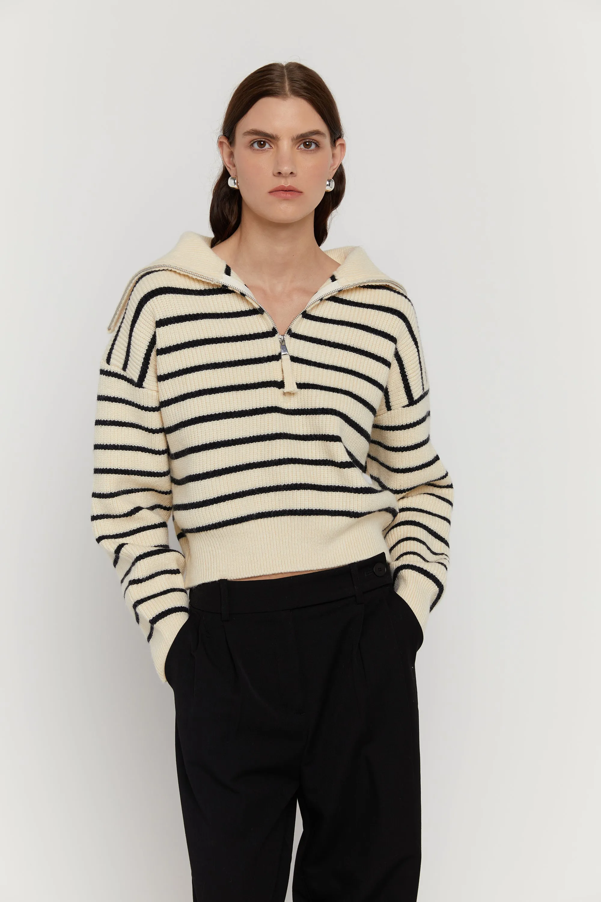 STRIPED HALF ZIP SWEATER