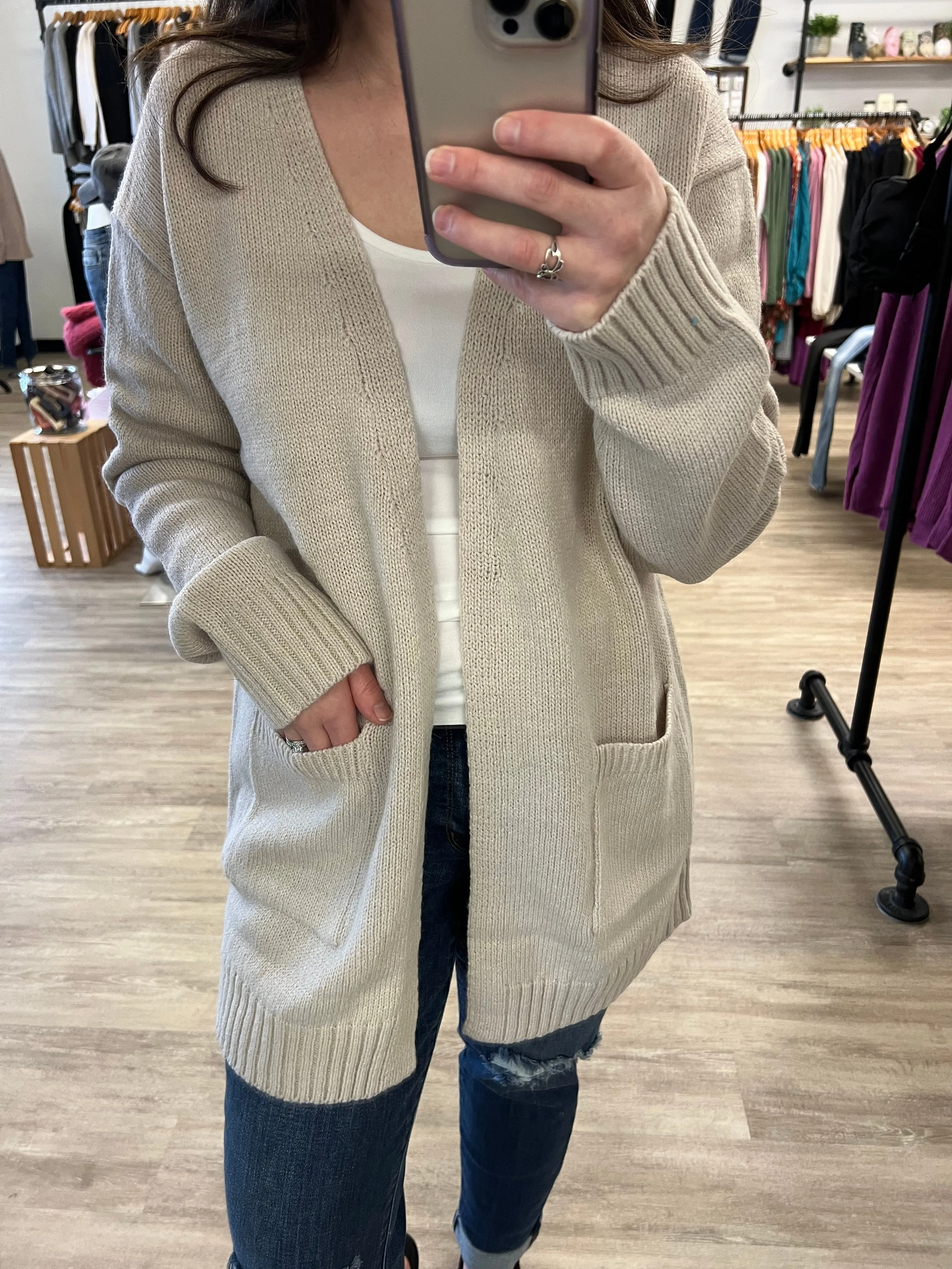 Sweater Cardigan with Pockets in Beige