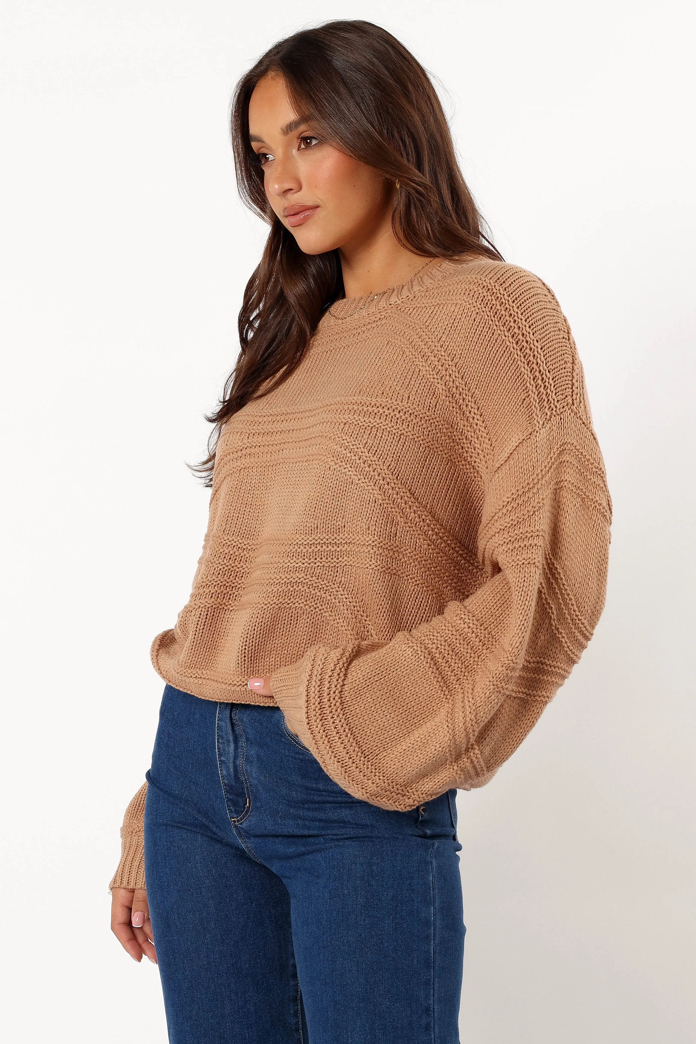 Talulla Texture Pattern Knit Sweater - Taupe