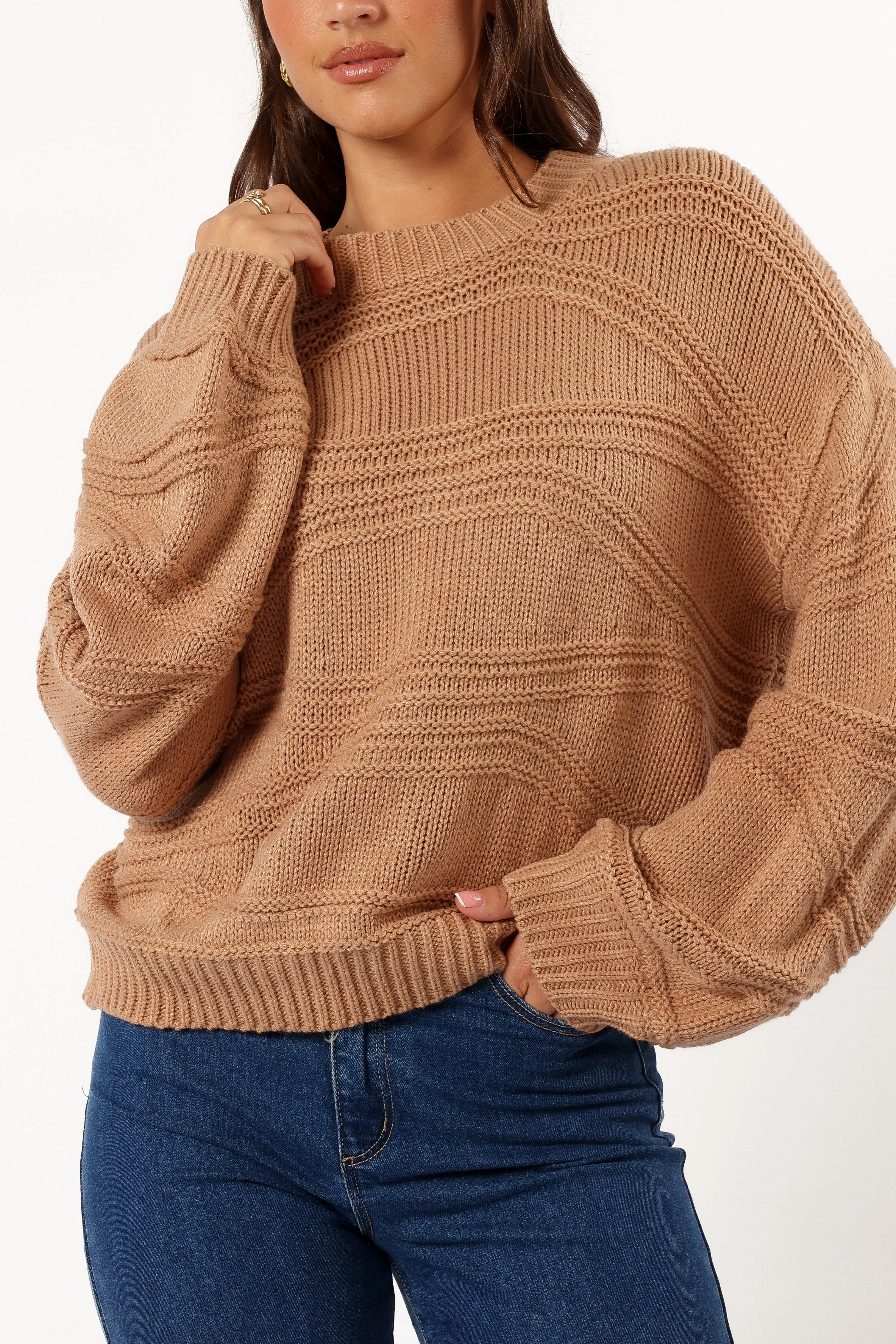 Talulla Texture Pattern Knit Sweater - Taupe