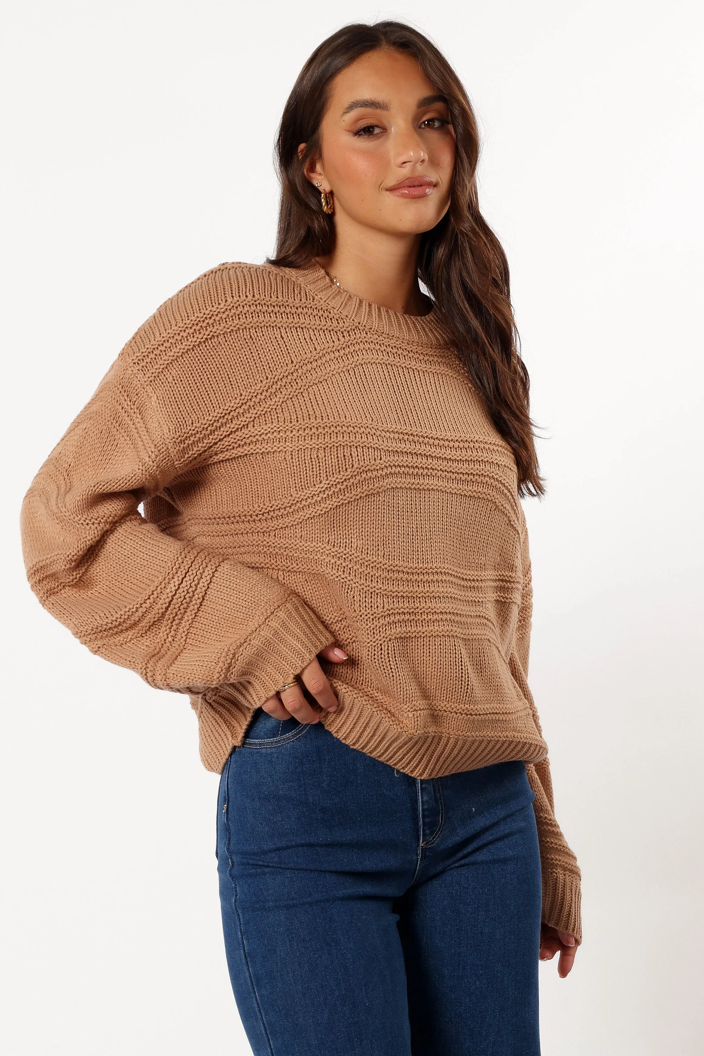 Talulla Texture Pattern Knit Sweater - Taupe