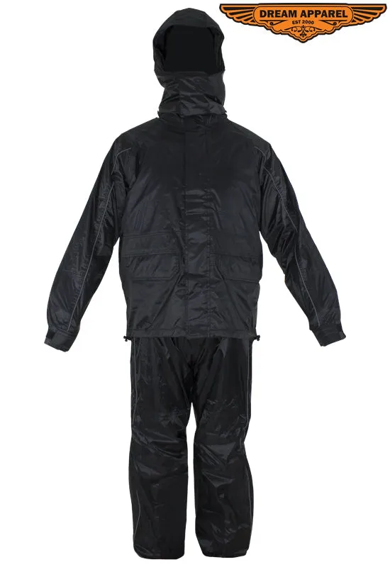 Two-Piece Black Rain Suit With Zippered Side Seams