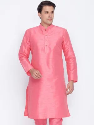 VM BY VASTRAMAY Men's Pink Cotton Silk Blend Kurta