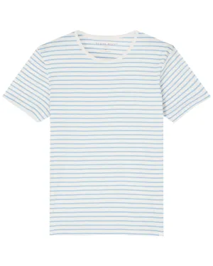 White and Blue Striped Pima Cotton Short Sleeve T-Shirt