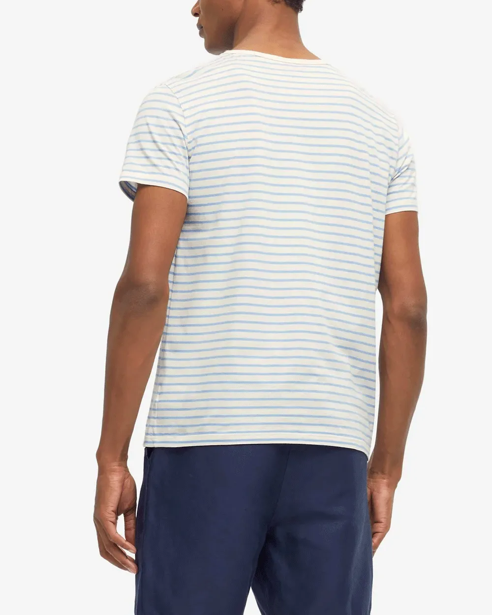 White and Blue Striped Pima Cotton Short Sleeve T-Shirt