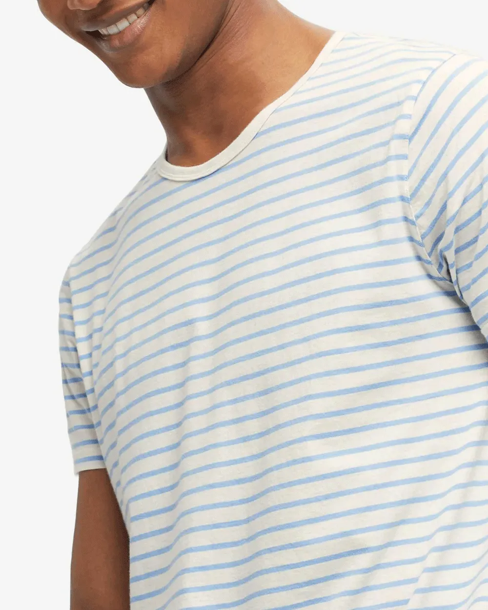 White and Blue Striped Pima Cotton Short Sleeve T-Shirt