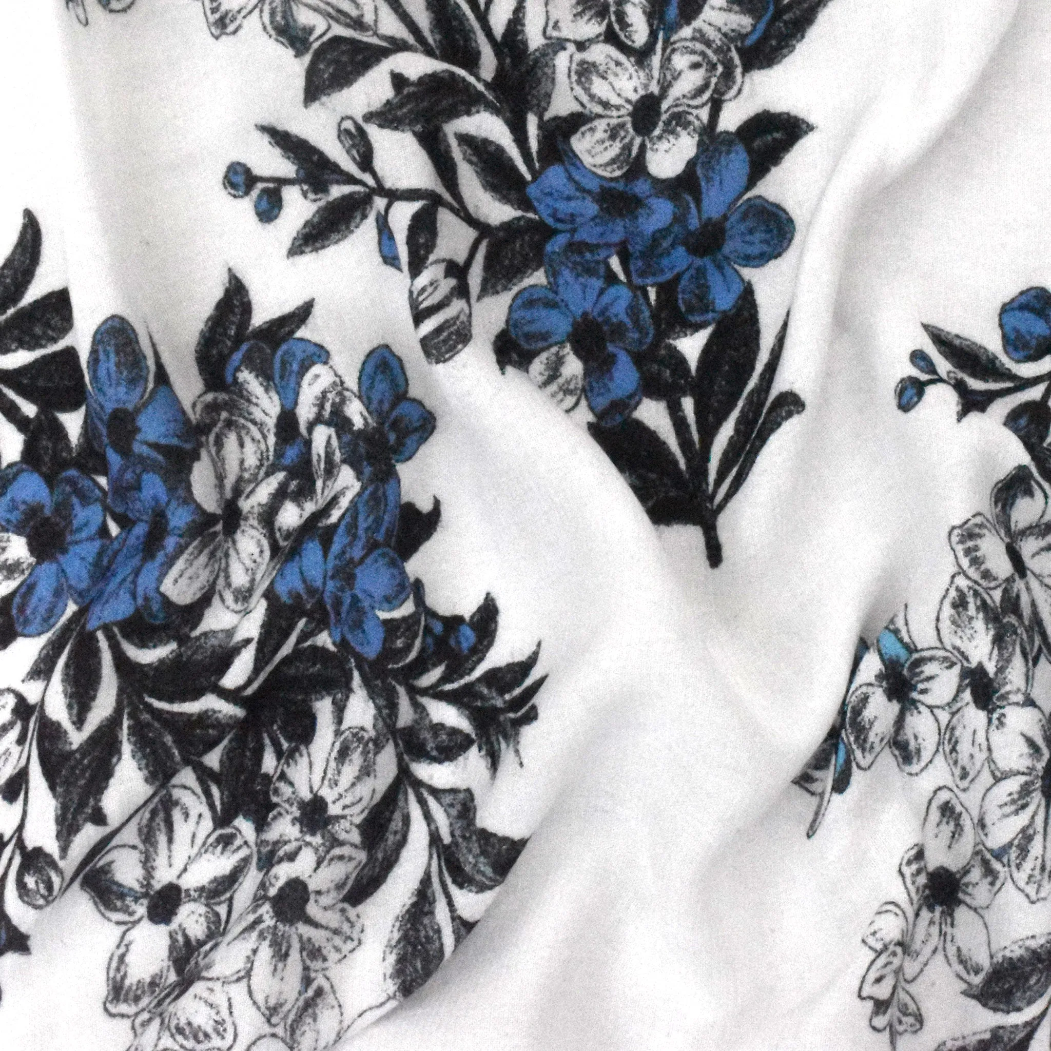 White-Blue-Multi Famous Designer Floral Printed Rayon Gauze Woven Fabric