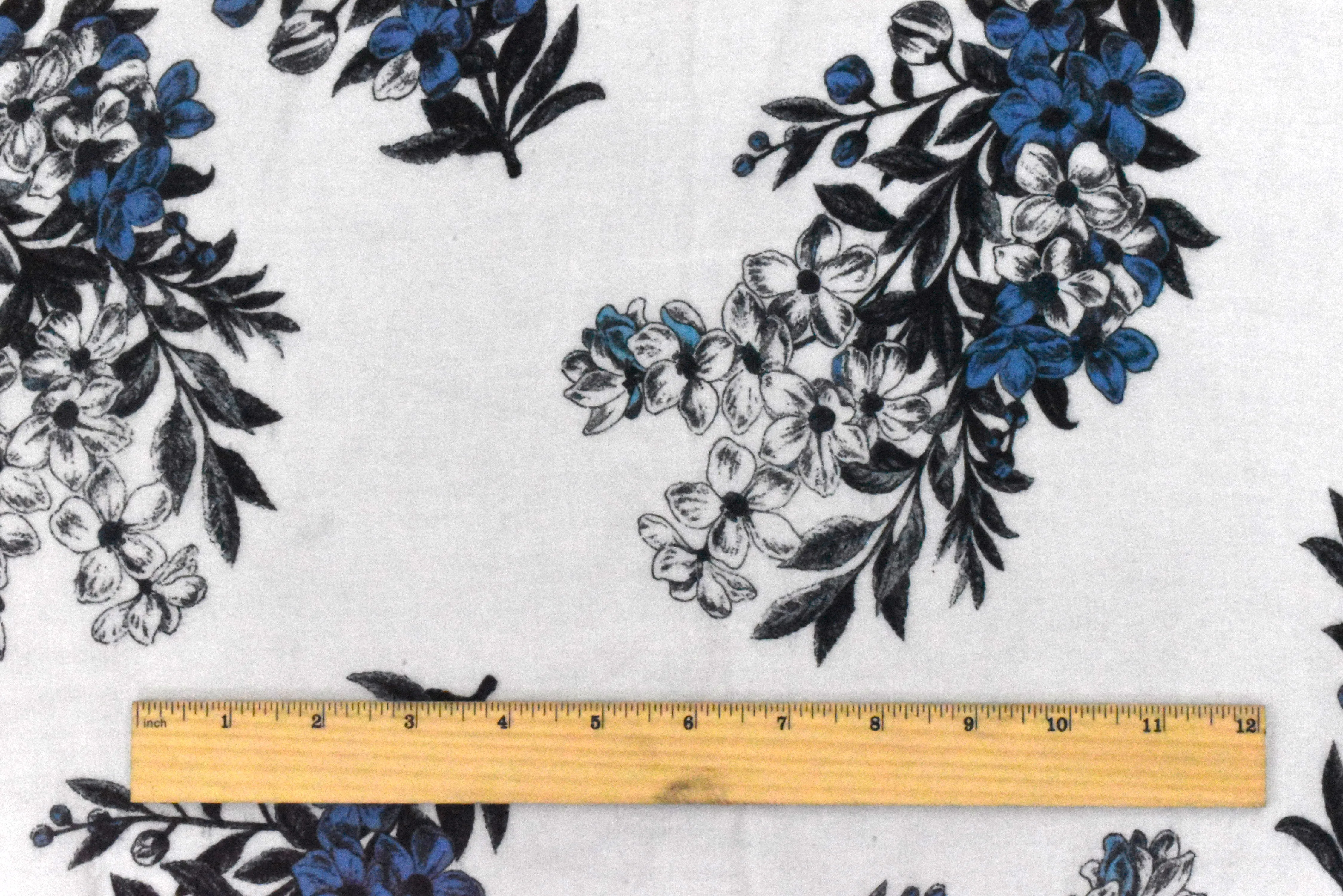 White-Blue-Multi Famous Designer Floral Printed Rayon Gauze Woven Fabric