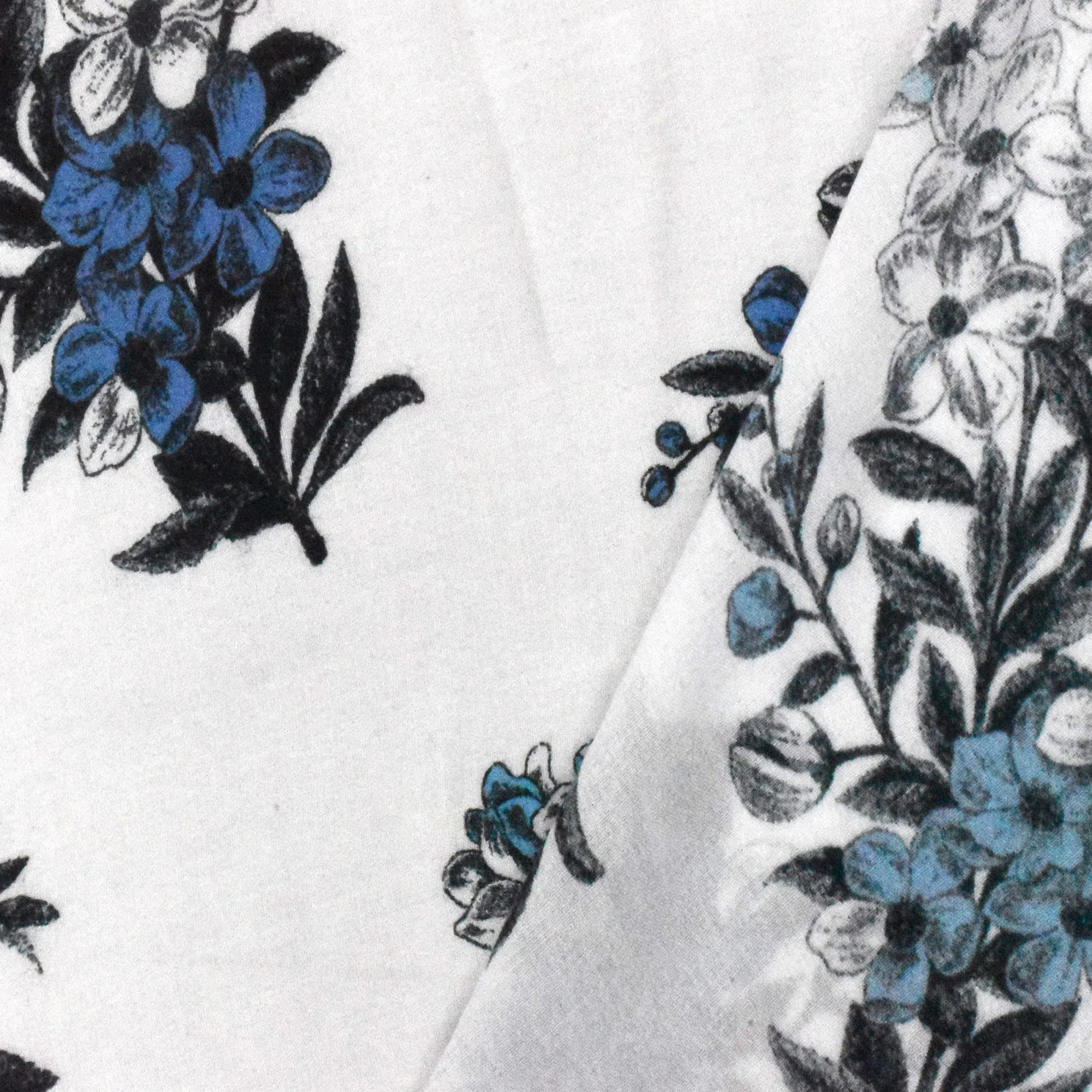 White-Blue-Multi Famous Designer Floral Printed Rayon Gauze Woven Fabric