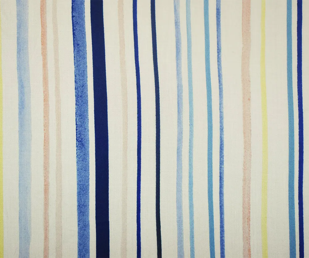 White-Blue-Multi Stripe Printed Rayon Twill Woven Fabric