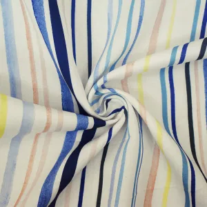 White-Blue-Multi Stripe Printed Rayon Twill Woven Fabric