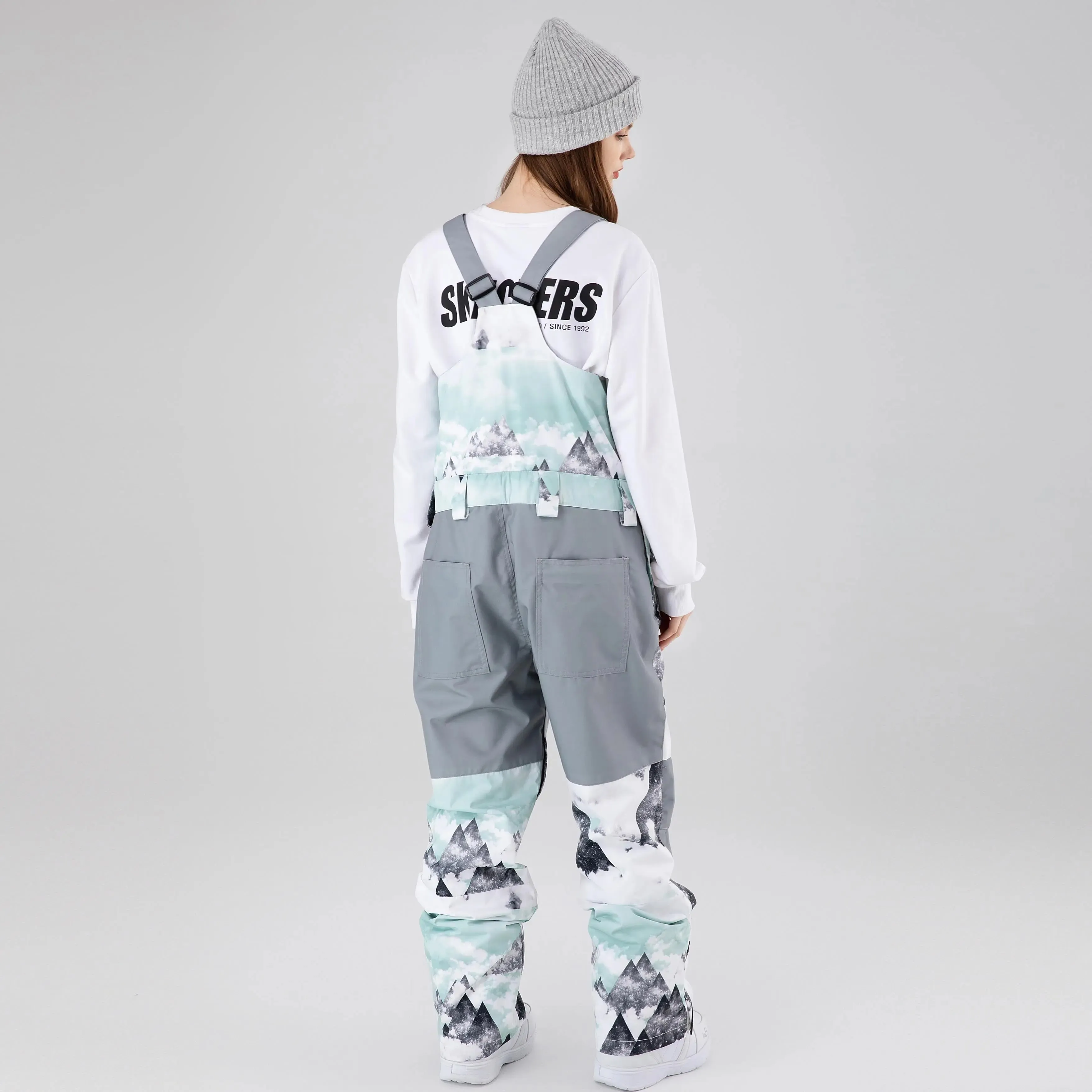 Women Insulated Ski Bibs Pants Graphic One-piece Ski Overalls