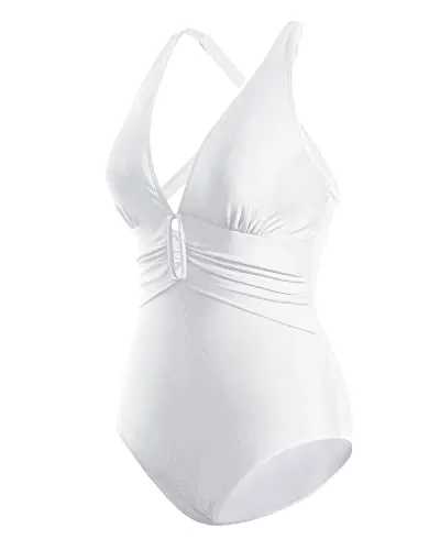 Women's Ruched & Keyhole Bathing Suit For Tummy Control-White