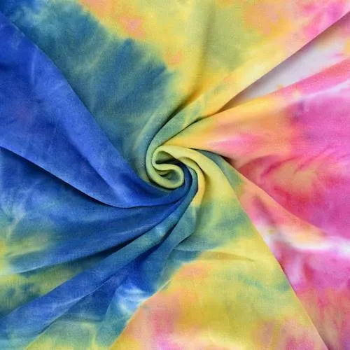 Yellow/Blue/Pink Tie Dye Double Brushed Jersey Knit Fabric